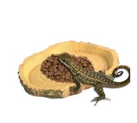 Shallow Reptile Water Bowl - Feeding Dish | Flat Non-Tip Food Plate, For Tortoises, Bearded Dragons, Geckos, Chameleons, And Snakes | Natural Rock Texture Pet Supply