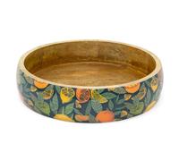 Shallow Teal Citrus Zest Wooden Fruit Bowl | Mango Wood Enamel Salad Bowl | Decorative Serving Dish - 30cm