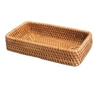 Shallow Wicker Basket Tray, Key Rattan Wicker Trays, Easy to Store Remote Control Tray, for Store Remote Control, Dressing, Table, Jewelry, Headphone, Cables, Candle, Snack，Drinks
