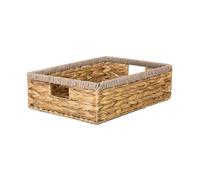 Shallow Woven Water Hyacinth Organiser Storage Baskets Wicker Hamper with Handles Gift Bathroom Toys Storage Basket (Medium)