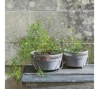 Shallow Zinc Planter with Handles, 1x Ornate Grey Metal Tub, 1x Metal Garden Plant Pot,1x Round Rustic Plant Pot Decorative Tub, Grey Pot, Outdoor Succulent Planter, Herb Pot, Flower Pot (Large)