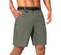 Shallowlulu Mens Cargo Hiking Shorts Water Resistant Quick Dry Lightweight Breathable Tactical Shorts with Nylon Belt, Olive Green, 48W x 10L