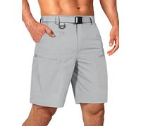 Shallowlulu Mens Cargo Hiking Shorts Water Resistant Quick Dry Lightweight Breathable Tactical Shorts with Nylon Belt, Light Grey, 34W x 10L