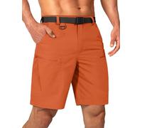 Shallowlulu Mens Cargo Hiking Shorts Water Resistant Quick Dry Lightweight Breathable Tactical Shorts with Nylon Belt, Orange, 34W x 10L