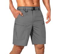 Shallowlulu Mens Cargo Hiking Shorts Water Resistant Quick Dry Lightweight Breathable Tactical Shorts with Nylon Belt, Grey, 46W x 10L