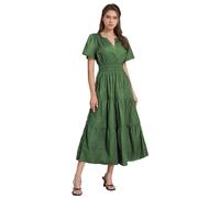 ShallWe Women's Black Summer Dress Casual Long Maxi Short Sleeve Layered Cotton V Neck A Line Fashion Travel Dress 2025, Green, L
