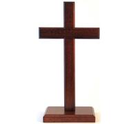 Shalom 10cm standing cross rectangular base Christian desktop gift crucifix wooden wood