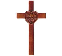 Shalom 20cm wooden Mahogany large Love Heart wall hanging cross brown