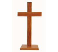 Shalom 40cm standing cross square base Christian desktop gift crucifix wooden wood