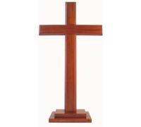 Shalom Christian Brown Wood Standing Trat Base Cross 40 cm High