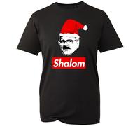 Shalom Christmas Tee, Hilarious Jewish Holiday Crossover Shirt, Novelty Festive Gift Top UK (Black, M)