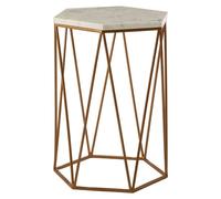 shalom hexagonal white marble top side table with gold line base