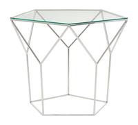 shalom pentagonal clear glass top coffee table with silver frame