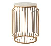 shalom round white marble top side table with gold wired frame