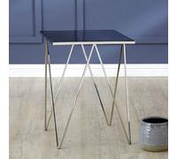 shalom square black glass top side table with silver legs