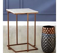 shalom square white marble top side table with gold base