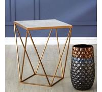 shalom square white marble top side table with gold frame