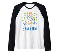 Shalom Star of David Floral Jewish Peace Design for Men Raglan Baseball Tee