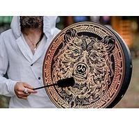 Shaman Drum, 10 Inch Bear Pattern Handmade Siberian Drum Spirit Music Shamanic Drum Sound Healing Tool Tunable Frame Drum Tambourine,A,1,Friendly32