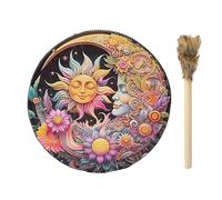 Shaman Drum, 25cm Shamanic Hand Drum with Drum Stick, Handmade Siberian Drum Adult Sound Healing Instrument Vintage Frame Drum for Relaxation, Meditation and Home Decoration