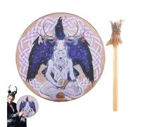 Shaman Drum,9Inch Handmade Shaman Drum Hand Drum | Wolf Head Design Instrumental Shaman, Authentic Siberian Drum for Spirit Music Symbol Reflection Meditation