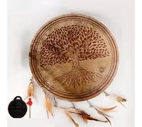 Shaman Drum - Buffalo Hide Native American Design, Handmade Frame Drum for Ceremonies and Spiritual Music, Ritual Hand Drum for Adults