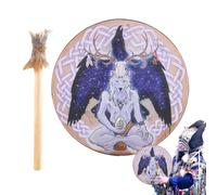 Shaman Drum - Hand Drum | Drum Stick - Wolf Head Design Instrument - Authentic Siberian Style Drum for Spiritual Music Reflection Meditation - Healing Rhythm Drum