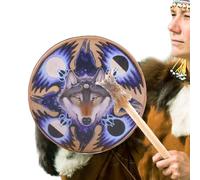 Shaman Drum - Hand Drum | Drumstick -Wolf Head Design Instrument - Authentic Siberian Style Drumm for Spirit Music Reflection Meditation - Ritual Healing Rhythm Drume for Ceremonial Use