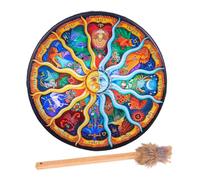 Shaman Drum Hand Drums 25cm | Colorful Handmade Shamanic Drum With Drumstick, Wooden Disc Ornament Percussion Instrument, Handcrafted Siberian Drum, Home Of-fice Decoration Ornament