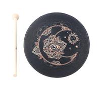 Shaman Drum,Handmade Shamanic Drum, 9.8in,Hand Drum With Drum Stick,Shaman Moon Drum,Siberian Drum Spiritual Music,Shaman Drum(Black)