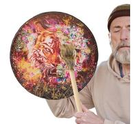 Shaman Drum - Large Round Handmade PU Leather Drum, Authentic Spiritual Percussion Tool | Shamanic Drum Made of Wooden Frame, Big Tone Sound Healing Instrument, Meditation and Rite
