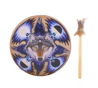 Shaman Drum, Shaman Drums for Adults, 9 Inch Hand Drum, Handmade, Hand Drum with Wolf Head Design for Spiritual Music, Reflection Meditation