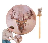 Shaman Hand Drum - 25 x 25 x 5 cm 9 Inch Wooden Frame, Stag Head Design, Meticulously Handmade Percussion with Rich Resonance | Spiritual Musical Instrument for Healing Healing Repl