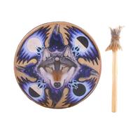 Shaman Hand Drum - 9Inch Handmade Instrument, Wolf Head Design Artwork | 25x25x5cm Authentic Siberian Rhythm Tool For Spirit Meditation, Symbolic Reflection, Ceremonial Energy Work, Cultural Sound