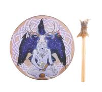 Shaman Hand Drums - 9 Inch Sound Healer Drum, Authentic Wolf Head Design, Traditional Craft, Lightweight Portable Instrument | Spirit Music Accessory for Meditation Reflection Shamanic Ritual Ceremony