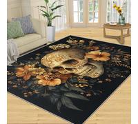Shaman Skeleton Rug & Home Decor, Gothic Skull Rugs for Bedroom, Horror Flowers Washable Rugs for Living Room, Non Slip Area Rug, Housewarming Gifts & Indoor Floor Mats - 80x150 cm