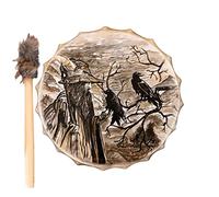 Shamanic Drum, Shaman Drum with Old Man and Crow Pattern | Siberian Drum Symbol of Spirit Music Drum, Pestle, Spiritual Decoration for Wooden Music Drums