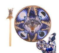 Shamanic drum, shamanic hand 8 inches, handmade, authentic Siberian wolf head design drum for deep resonance, and