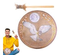Shamanic Drum with Drum Stick - Wood Drum Sound Healing Tool | Retro Color Design for Meditation, Reflection, Ceremonial Use, Hand Drum, Perfect for Shamanic Journeying & Mindfulness