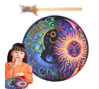 Shamanic Drum with Drum Stick - Wood Drum Sound Healing Tool | Retro Color Design for Meditation, Reflection, Ceremonial Use, Hand Drum, Perfect for Shamanic Journeying & Mindfulness