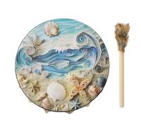 Shamanic Drum with Sea Wave Shell for Adults | Hand Percussion Instrument for Meditation, Rituals and Music Therapy. Wand Included