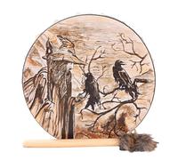 Shamanic Drums - Old Man And Crow Patterned Shaman Drum | Symbol Of The Siberian Drum, Handmade Shamanic Drum Siberian Drums Spirit Music With Drumstick Home Ornament For Music Enthusiasts