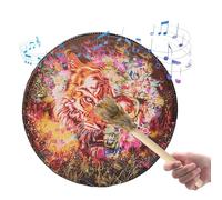 Shamanic Hand Drum, Handmade PU Leather Drum, Big Tone Round Shaman Drum, Vintage Wood Gavel Included, Spiritual Music Supplies, Handcrafted Shaman Drum, PU Leather Spiritual Drum, Resonant Shamanic D