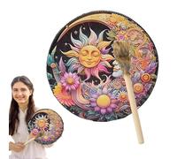 Shamanic Hand Drum, Handmade PU Leather Ritual Drum, Deep Tone Round Percussion Instrument, Vintage Wooden Gavel Included, Spiritual Meditation Tool (Multiple Sizes) For Healing, Ceremony