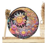 Shamanic Hand Drum, Handmade PU Leather Shaman Hand Drum, Big Tone Round Shaman Tools, Vintage Wood Gavel Included Spiritual Music Supplies for Home, Drummer