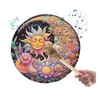 Shamanic Hand Drum, Handmade PU Leather Shaman Hand Drum, Big Tone Vintage Round Shaman Sound Tool with Wood Gavel for Music Enthusiasts