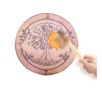 Shamanic Hand Drum - Handmade Ritual Drum with Wooden Frame, Natural Leather Punch Tool | Meditation Sound Healing Tool, Ceremonial Rhythmic Racket for