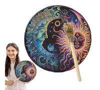 Shamanic Hand Drum - Handmade Shaman Ritual Drum with Mallet, Traditional Goat Skin Frame Drum | Spiritual Ceremonial Percussion Instrument, Meditation Drum for Healing