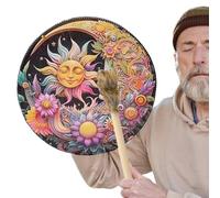 Shamanic Hand Drum Shaman Hand Drum | PU Leather Handmade Hand Shaman Drum | Authentic Spiritual Music Sound Tool Vintage Shaman Accessories with Wooden for Home