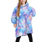 Shamdon Home Collection Kids Oversize Blanket Hoodie, Fluffy Sherpa FLeece Giant Hooded Sweatshirt with Pocket for Children Teens Aged 5-15 Galaxy Blue